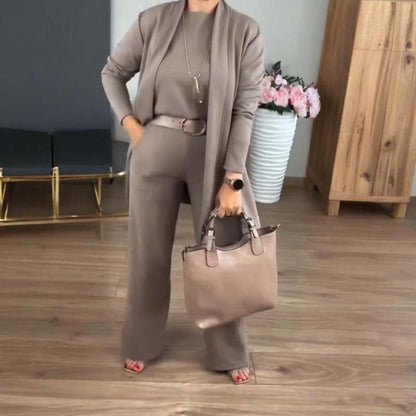 🔥Oferta de último día: 50% de descuento en elegante conjunto de 3 piezas de cárdigan largo, top y pantalón